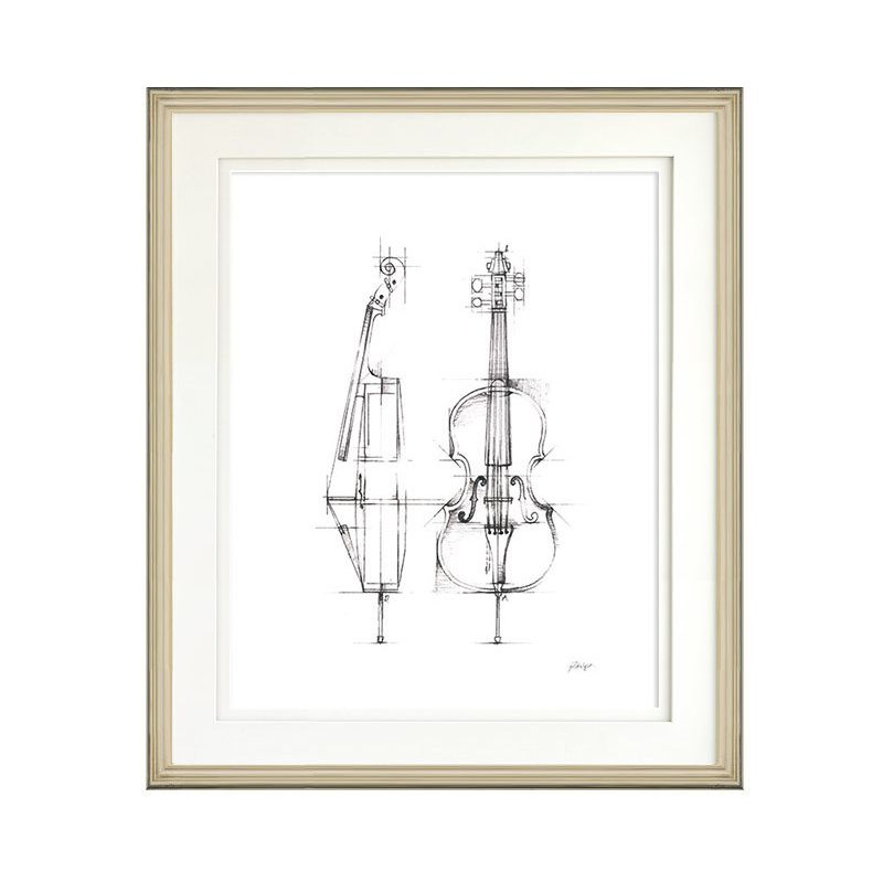 Minimalism Style Canvas White Pencil Musical Instruments Wall Art, Multiple Sizes