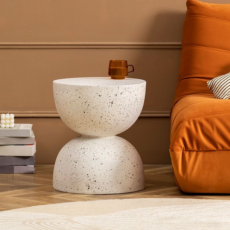 Double Semicircle Shape Side End Snack Table White Cement Corner Table
