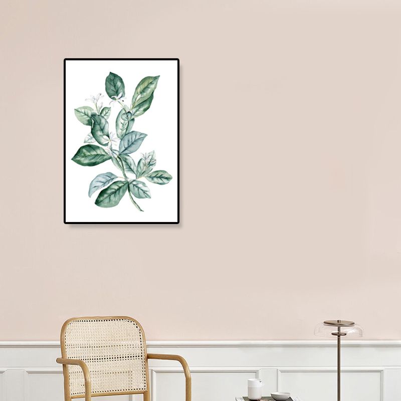 Green Leafy Branch Canvas Art Plant Minimalism Textured Wall Decor for Living Room