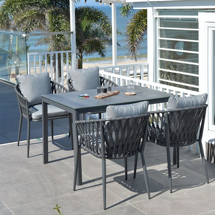 Boho Stone Top Dining Set 1/2/5 Pcs Metal Table with Chairs for Outdoor