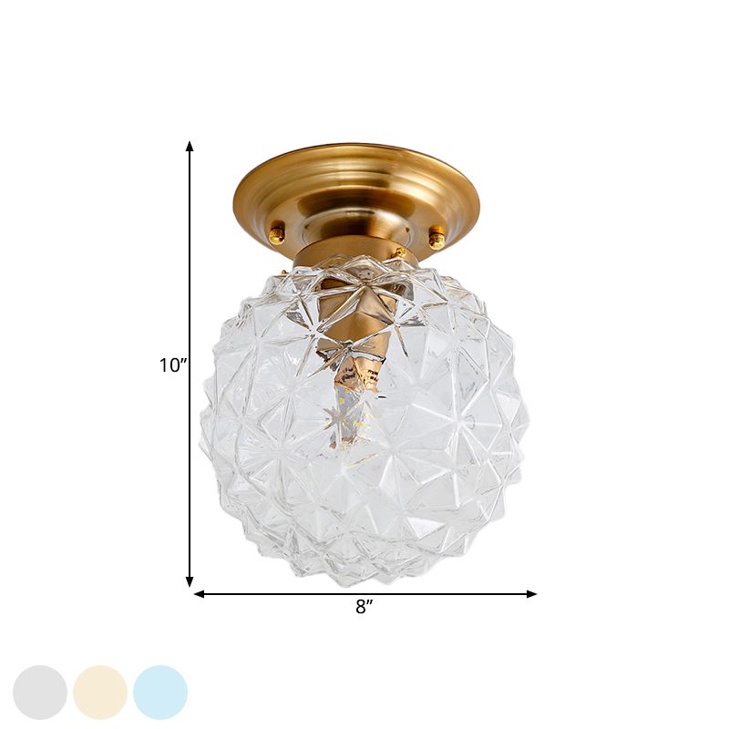 Plafonnier de couloir en forme de cône de pin, bleu campagne/transparent/gris fumé, verre prismatique, 1 tête, plafonnier en laiton