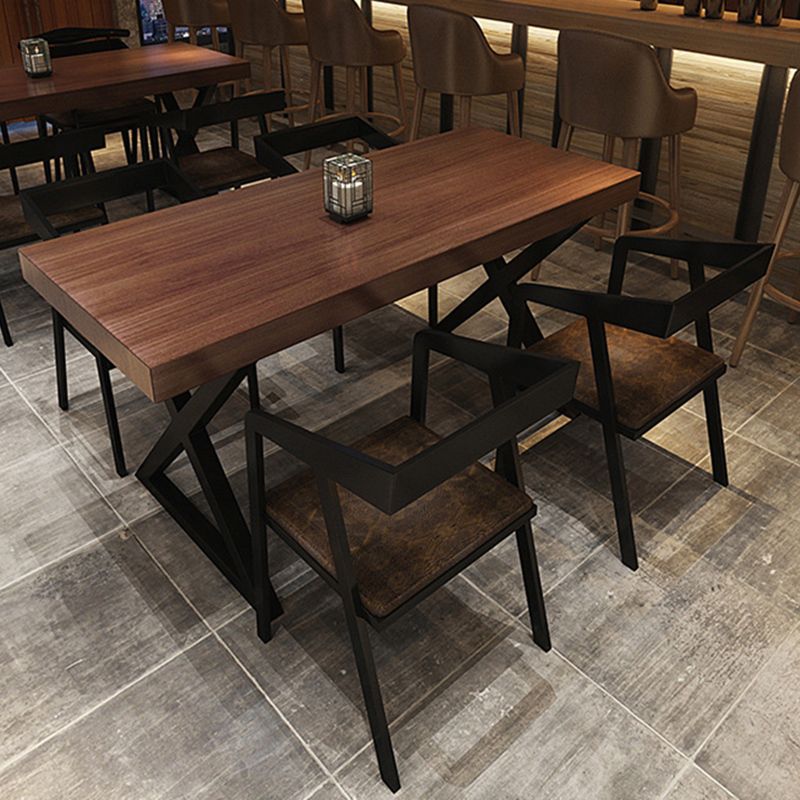Industrial 1/5 Pieces Dining Set Rectangle Pine Wood Dining Table for Barbecue Shop