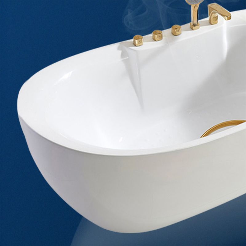 White Acrylic Freestanding Bathtub Oval Modern Handles Included Bath