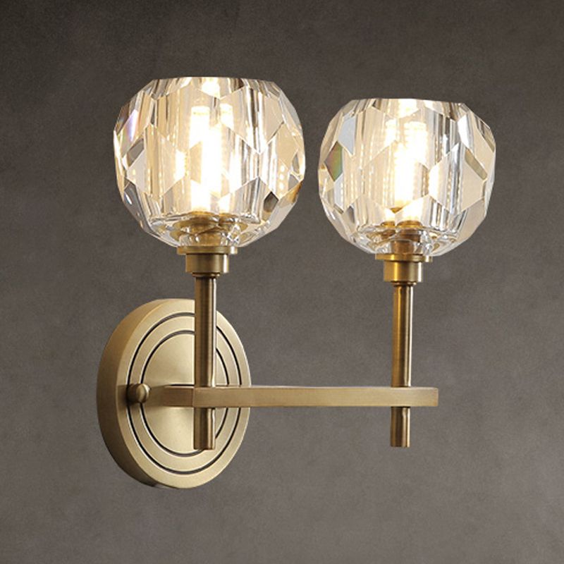 Ball Shade Multi-Lights Wall Sconce Modern Style Crystal Wall Mount Light Fixture in Brass