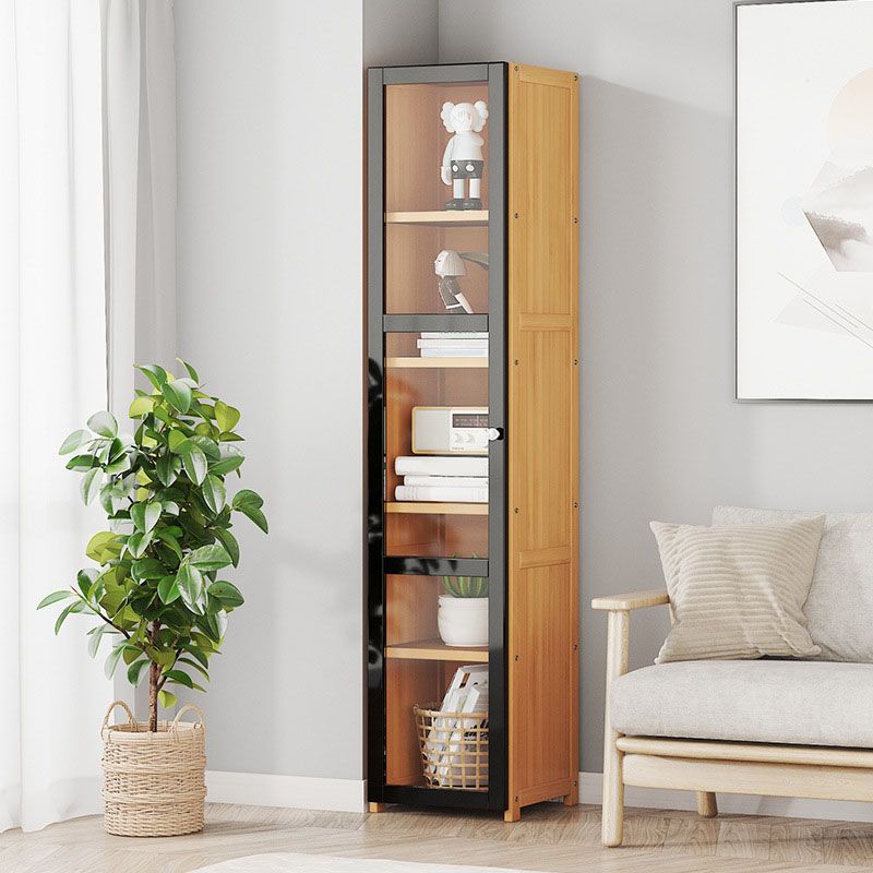 Modern Style Bookcase Bamboo Closed Back Bookshelf with Door for Home Office