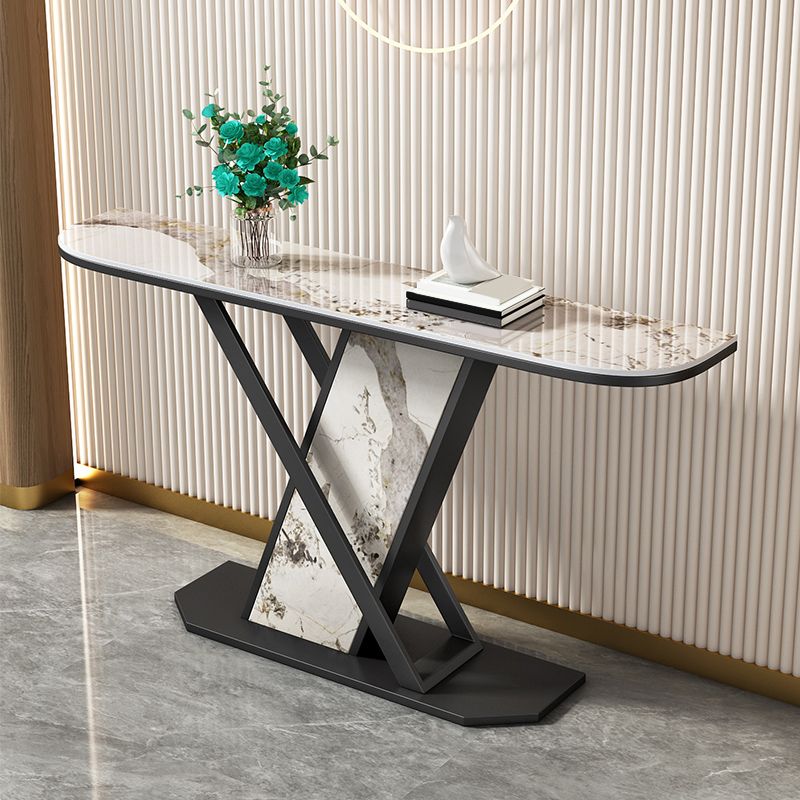 Glam Style Half Moon Console Table with Pedestal Base for Hall Accent Table