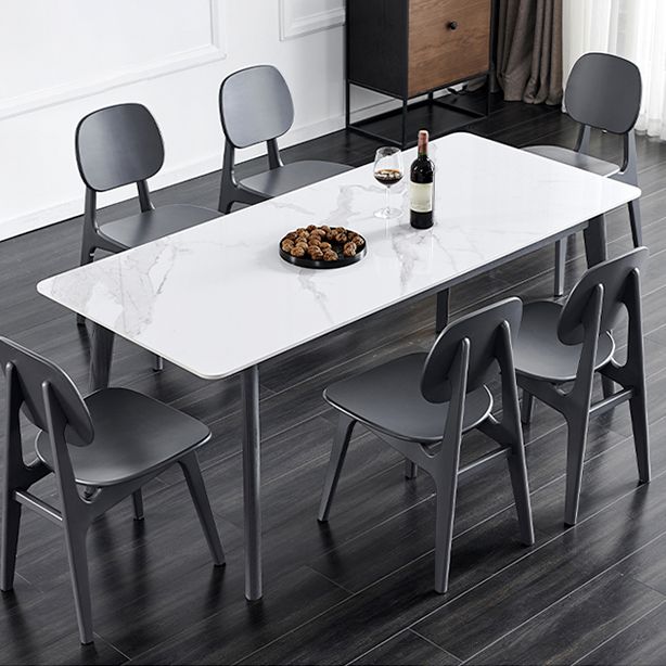 Stone Top Dining Table Mid-Century Modern Dining Table with 4 Oak Wood Legs