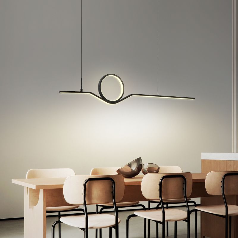 Estilo moderno Luces de isla de forma lineal Metal 2 Iluminación de la isla de la luz en negro