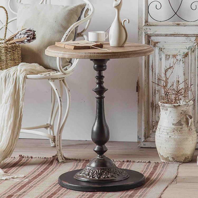 Circular Pedestal Base Design Made of Old Solid Wood Table French Country Style Side Table