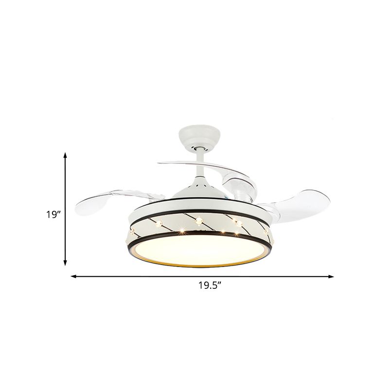 19.5" Wide White LED Semi Flush Light Simple Metal Round Flush Mount Ceiling Fan with 3 Blades