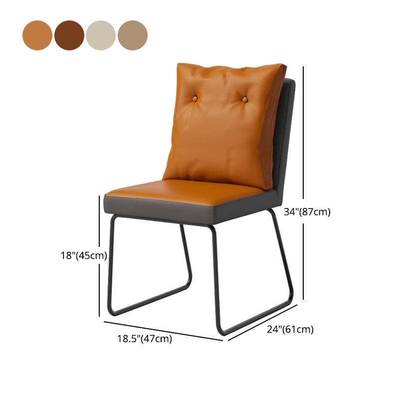 Industrial Armless Solid Back Chair Leather Dining Side Chair