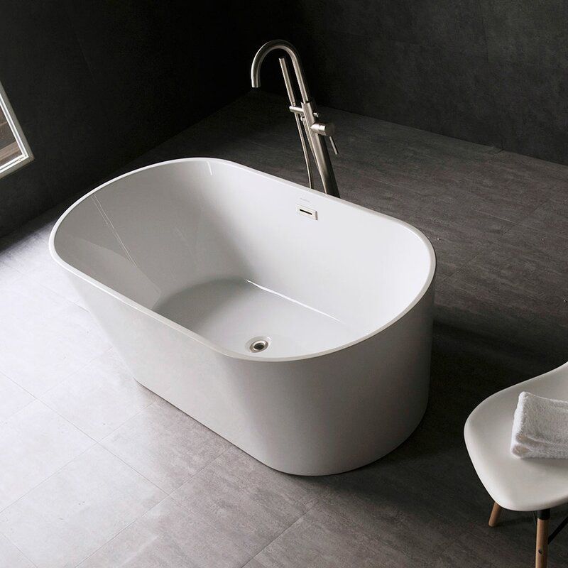 Acrylic Oval Bathtub with Overflow Trim White Soaking Tub with Drain