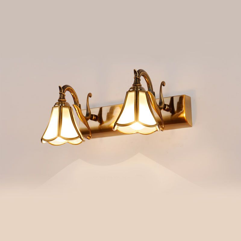 1-Light Glass Geometric Shade Wall Sconce Modern Style Mirror Wall Lighting in Brass