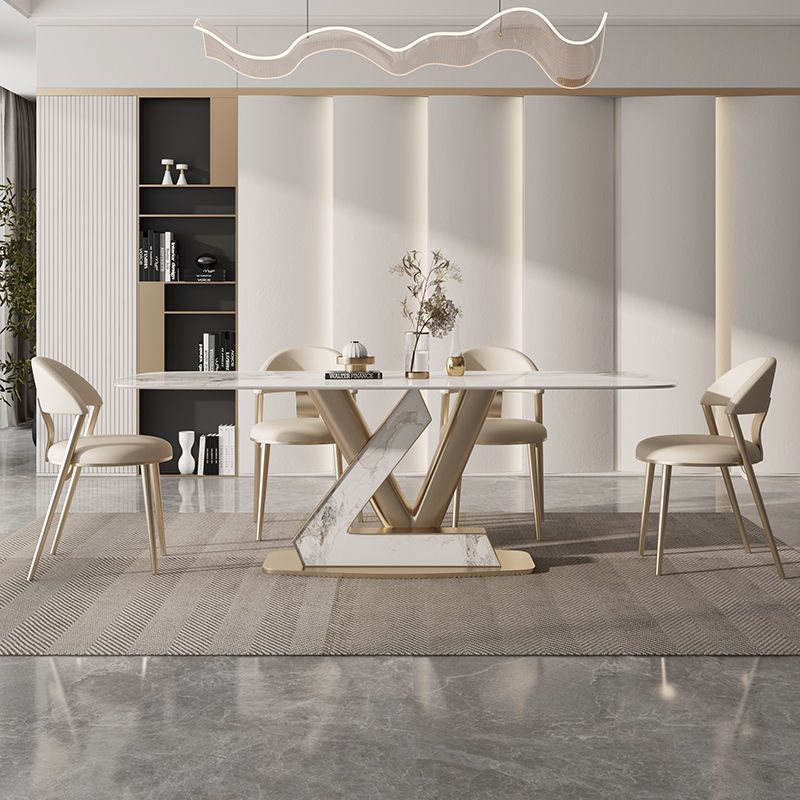 Rectangle Dining Table Set 1/5 Pcs Metal Frame Dining Table and Chairs