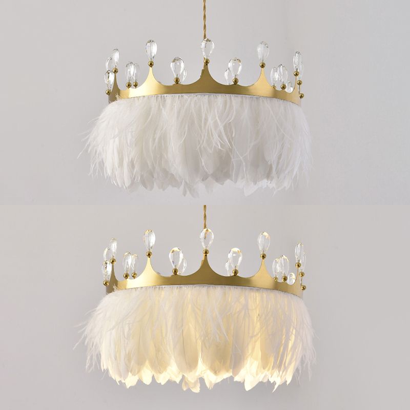 Ultra-modern Crown Pendant Lighting Fixtures Feather Hanging Lamp with Hanging Cord for Bedroom