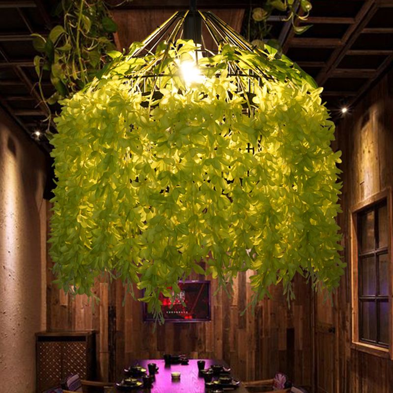 Iron Birdcage Hanging Light Rustic 1 Bulbe Restaurant Pendant Lightture Aymor avec fleur artificielle