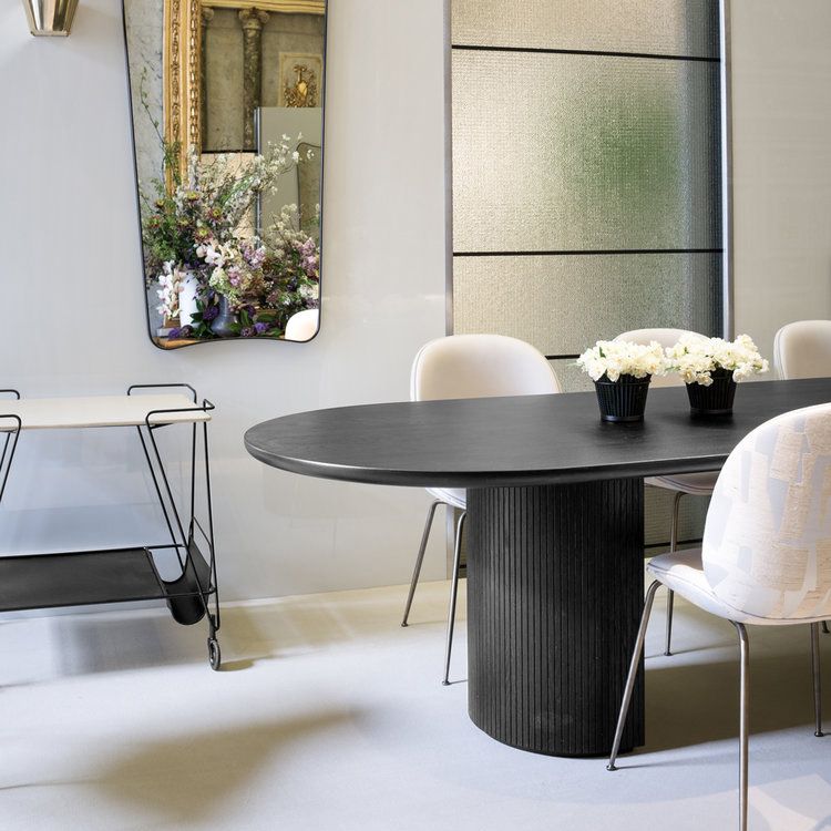 Solid Wood Contemporary Oval Table Black Wood Top Table with Double Pedestal