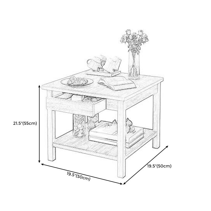 Square Wooden 4 Legs Side Table 1-Drawer End Table with Shelf
