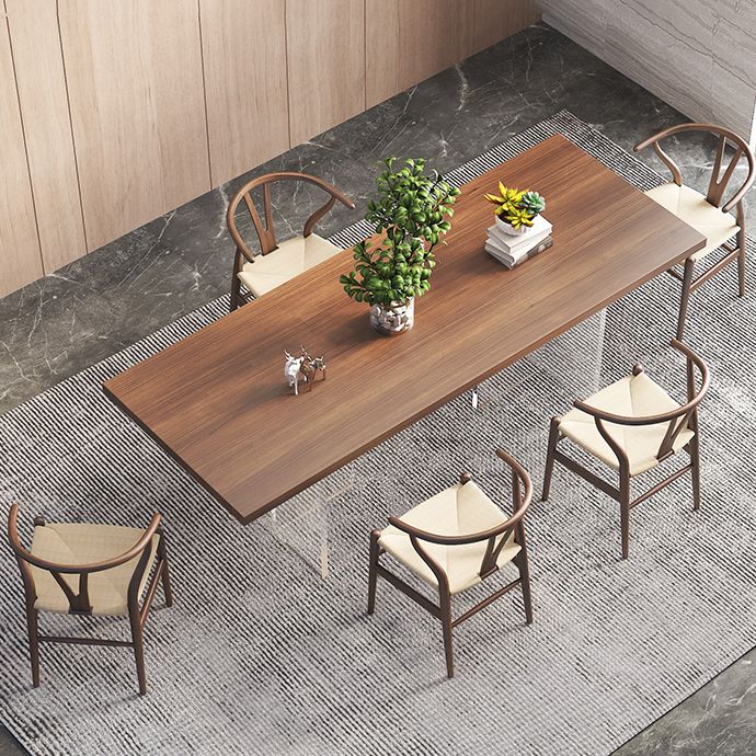 Modern Dining Furniture Set 1/6 Pcs Dark Brown Solid Wood Dining Table and Chairs