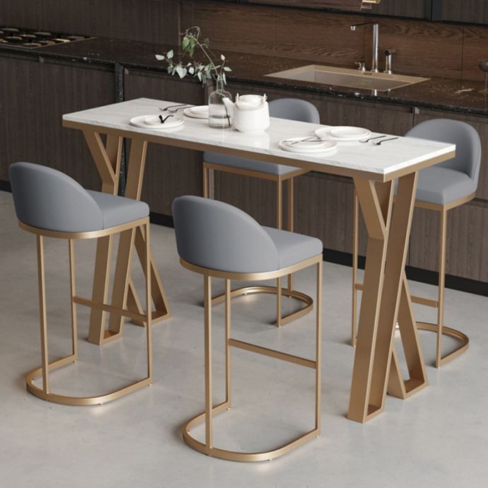 Rectangle White Bistro Table Modern Pub Table with Gold Metal Base