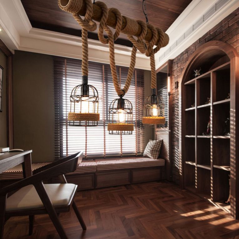 Rope Island Pendant Industrial Style Island Light Fixtures for Living Room