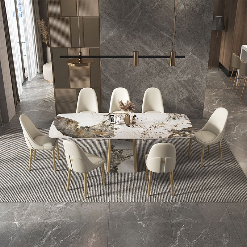 Contemporary Stone Dining Table Rectangle Table with Pedestal Base