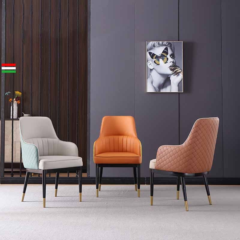 Minimalist Solid Back Arm Side Chairs Upholstered Leather Dining Chair