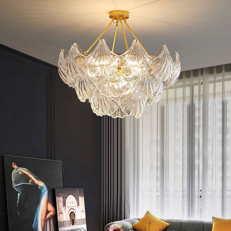 Traditional Style Glass Chandelier Lamp Gold Vintage Lighting Fixture for Living Room