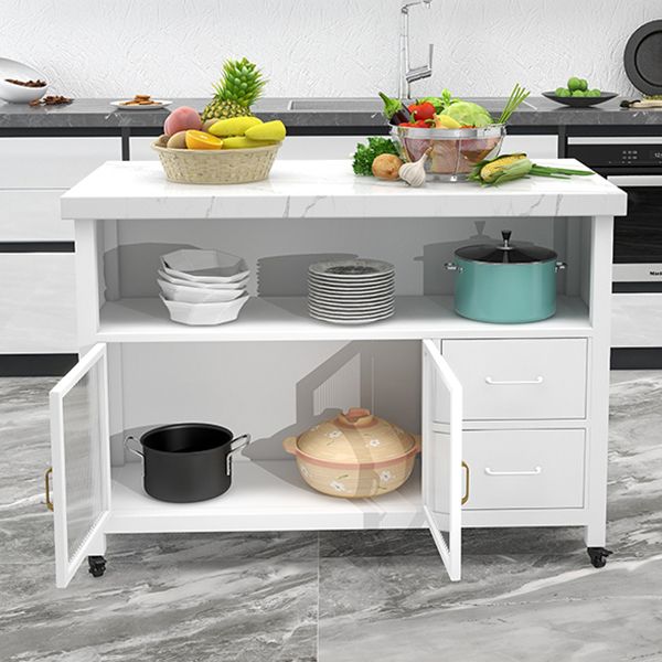 33.46" High Rolling Industrial Kitchen Island Stone Kitchen Island Table