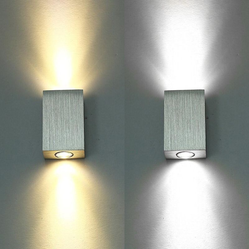 Luz de pared rectangular de acabado de níquel Lámpara de pared de aluminio LED moderna en iluminación cálida/blanca para porche