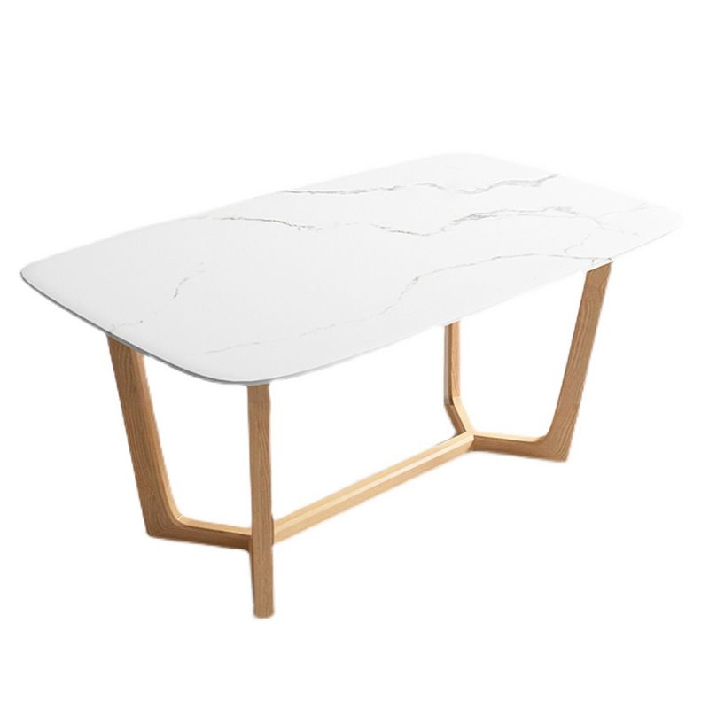 Solid Wood Base Dining Table Rectangle Dining Table with Trestle Base