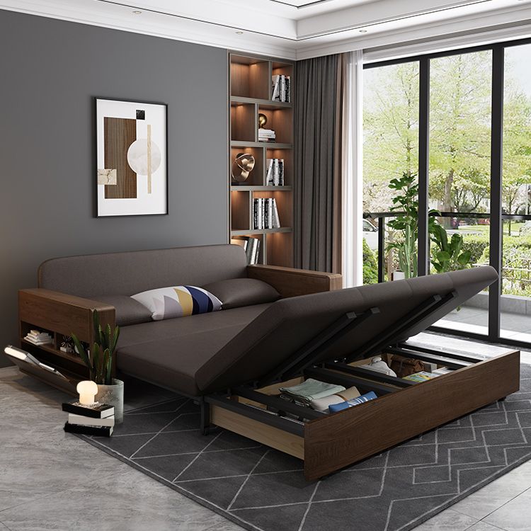 Solid Wood Sofa Futon Square Arm Pillow Included Convertible Sofa