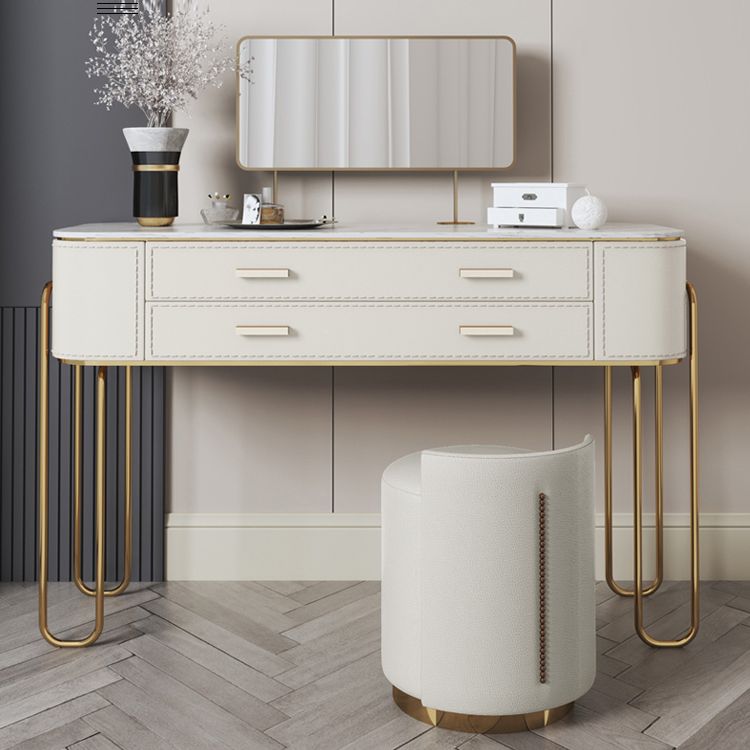 31.9" H Two Drawers Vanity Mirrored Table Dressing Table in Beige