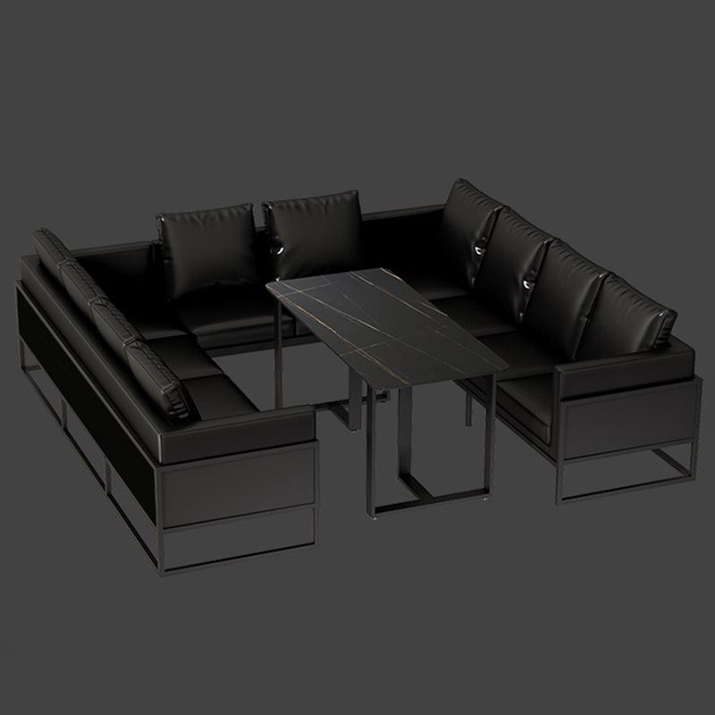 Mesa de comedor rectangular industrial, mesa de piedra sinterizada con pedestal doble para comedor