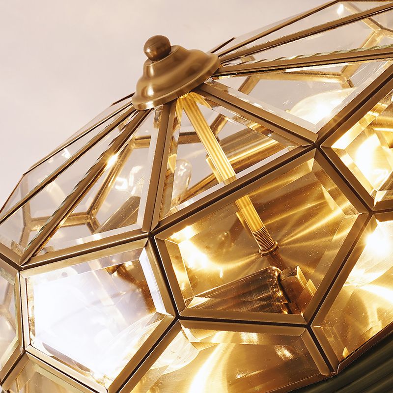 Lámpara de techo empotrada redonda de cristal transparente, antigua, para dormitorio, en negro y latón