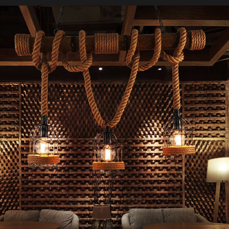 Birdcage Island Lighting Metallic Retro Industrial Style Pendant Lighting Fixtures for Restaurant