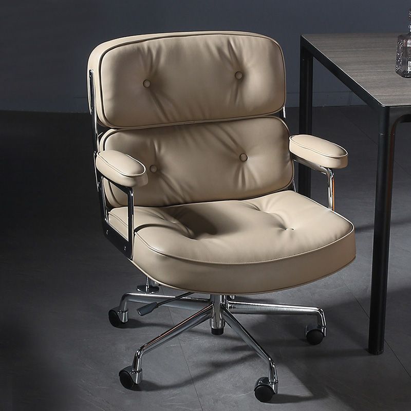 27.16" L x 25.98" W x 36.22" H Genuine Leather Arm Chair with Wheels for Bedroom