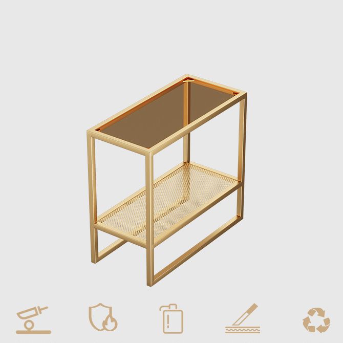 Rectangle Glass Top Side Table 21.65" Tall Metal Frame End Table with Shelf