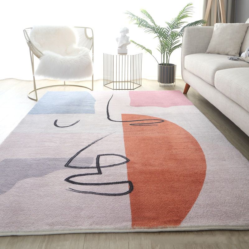 Tapis de couleur rose clair Polyester tapis nordique Tapis résistant aux taches pour la décoration intérieure