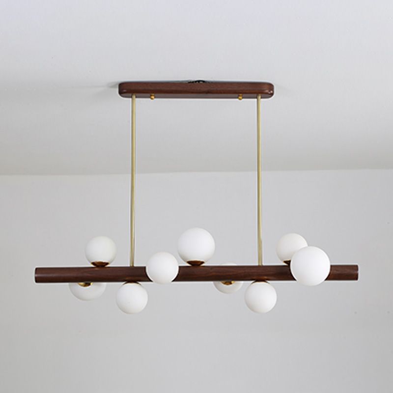 Sfera Isola Light Contemporary Wood Isola lampadario con tonalità di vetro