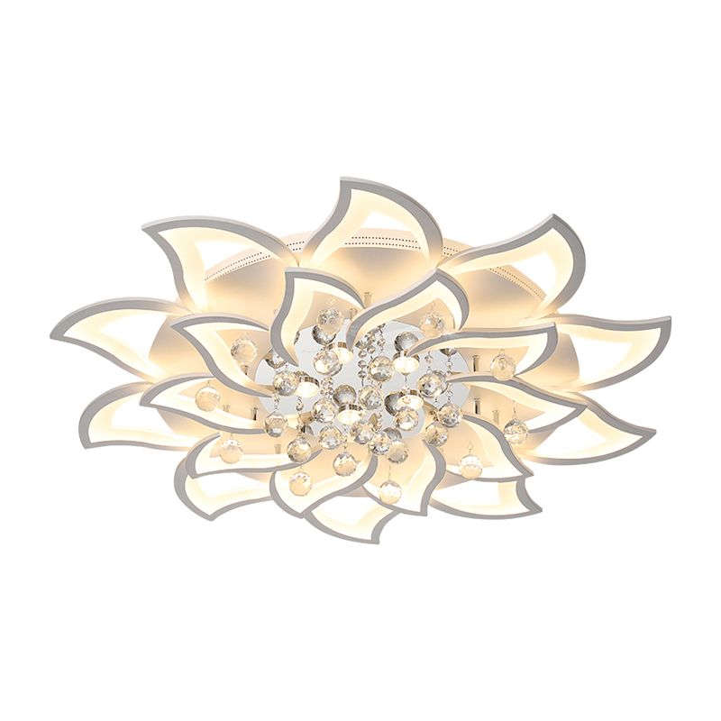 Blossom Metall Flushmount Licht Zeitgenössische weiße Flush Deckenleuchte mit Kristallkugel