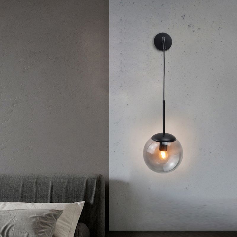 Modernism Simplicity Glass Wall Lamp Adjustable Suspension Wire Design Single Bulb Orb Sconce Light for Bedroom