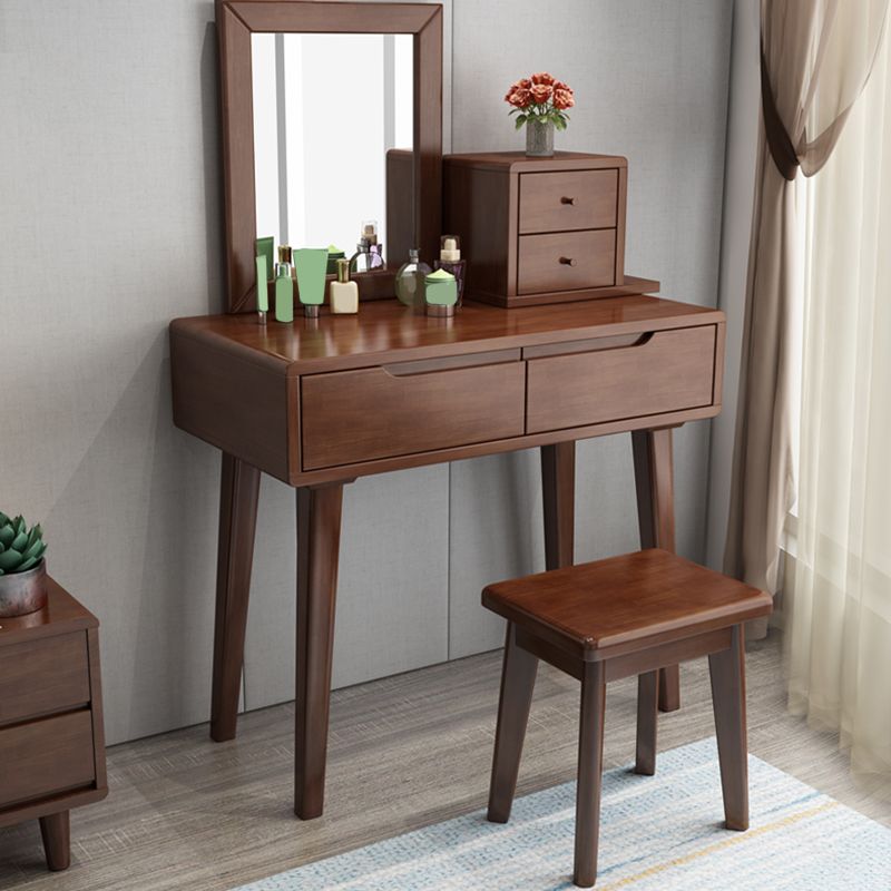 Scandinavian Solid Wood Vanity Dressing Table with Mirror, 30.7" Tall
