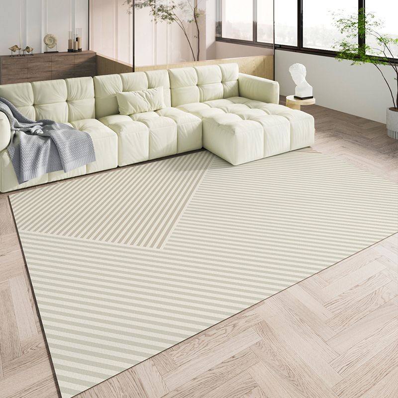 Beige Simple Rug PVC Line Rug Stain Resistant Rug for Living Room