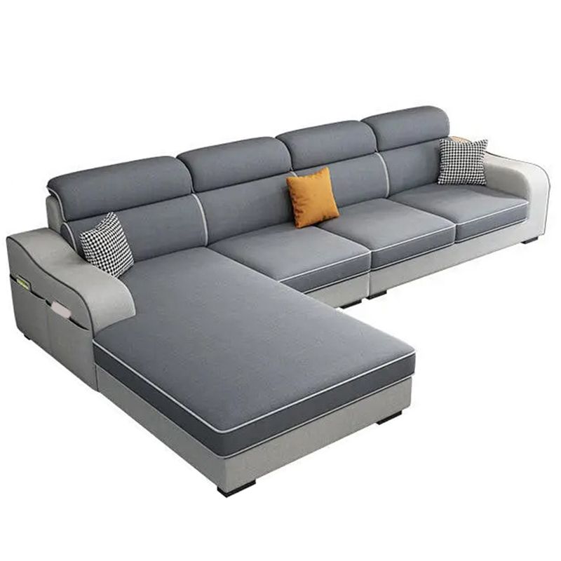 31.49" Tall Grey Sectional Sofa Faux Leather/Linen Flared Arm Modular Sofa