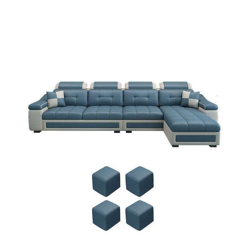 Modern L-shape Sofa and Chaise Right Facing Faux Leather/Linen Blend Sectionals