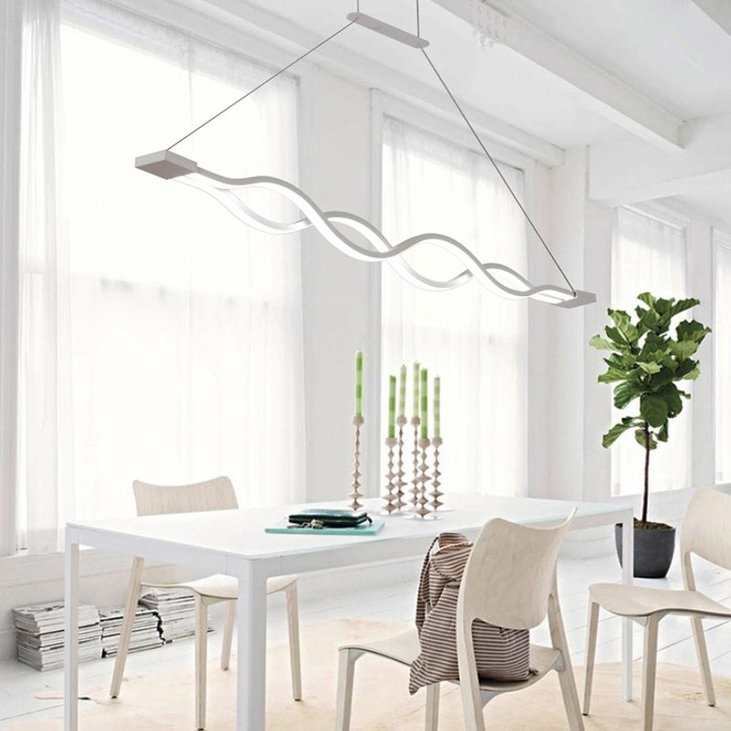 Modern Concise LED Island Light Lacquered Iron Linear Pendant Light with Acrylic Shade