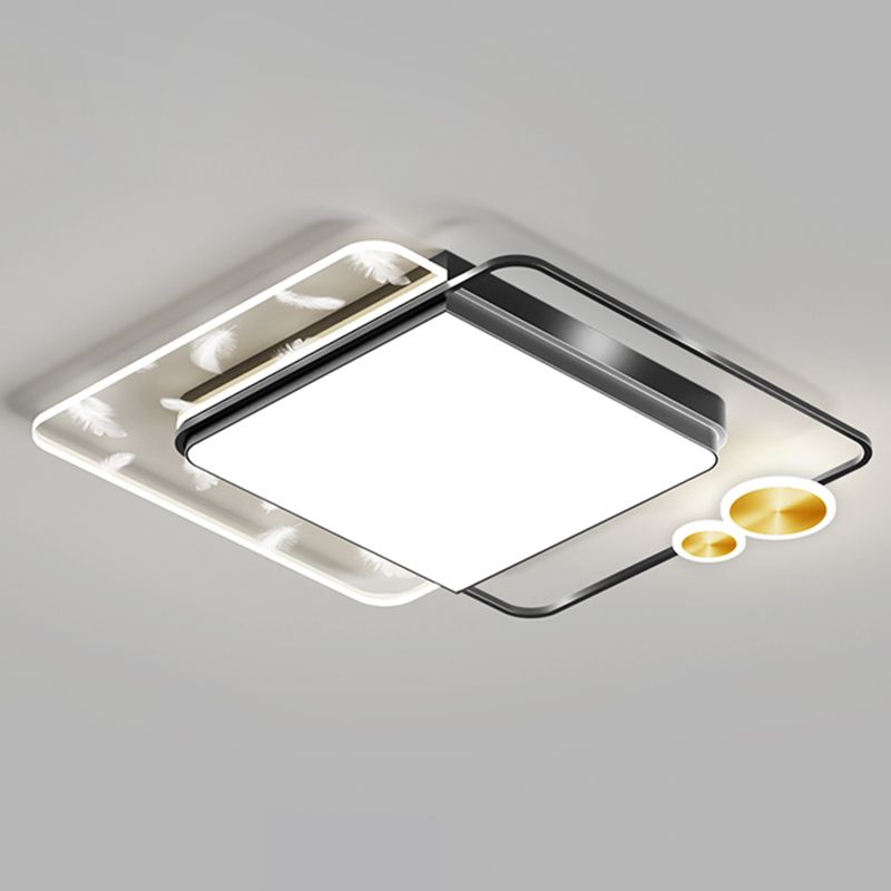 Geometric Feather LED Ceiling Light in Modern Simplicity Wrought Iron Ceiling Fixture for Living Room