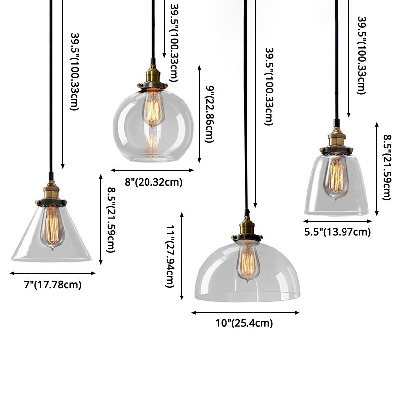 1 kit d'éclairage léger en verre industriel rétro lumière suspendue avec cordon suspendu pour restaurant