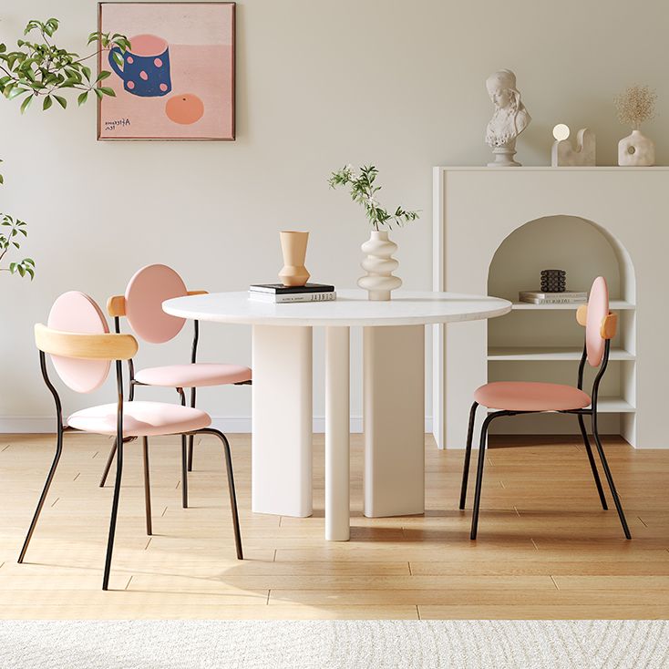Scandinavian Round Cream White Dining Table for 2-4 People Artificial Wood Table Top with Tripod Leg